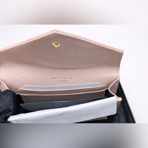 💯 Authentic Saint Laurent Monogram Envelope Wallet – Blush Pink Grain de Poudre - Picture 7 of 14
